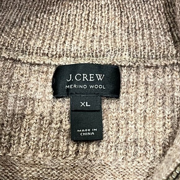 J Crew Men's Wool 1/4 Zip Sweater, Leather Elbow Patches, Camel Brown, L - Picture 3 of 8